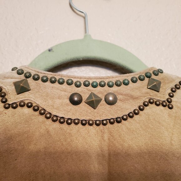 Double D Ranch Yoakum Texas Size M Pale Green Suede Leather Jacket with Studs - Picture 3 of 16